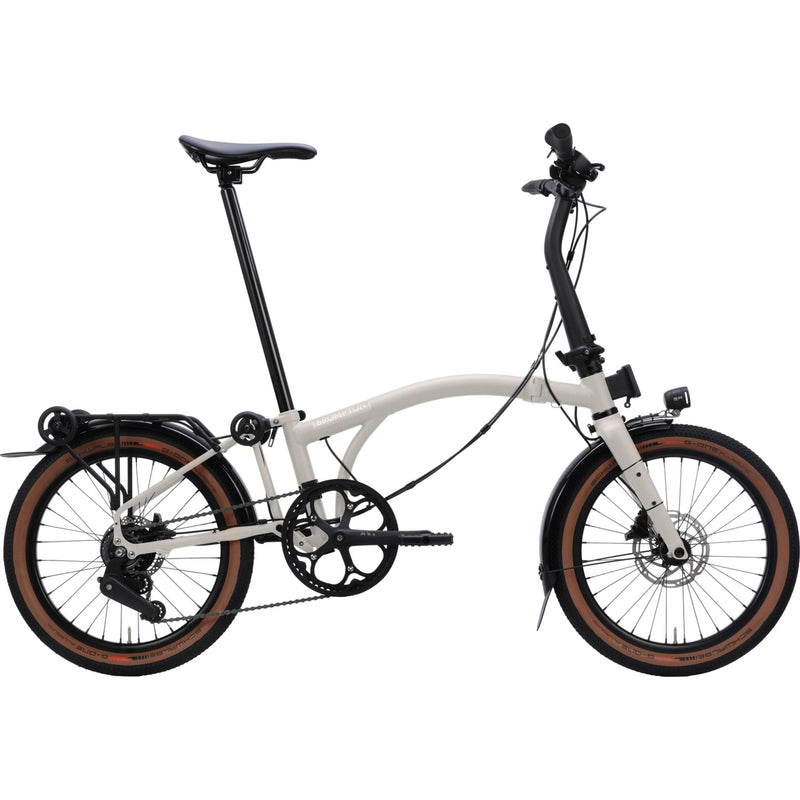 Faltrad Brompton G Line Traildust White mit Dynamobeleuchtung