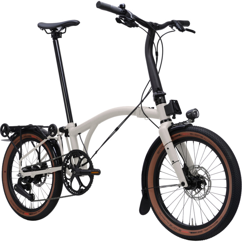 Faltrad Brompton G Line Traildust White mit Dynamobeleuchtung