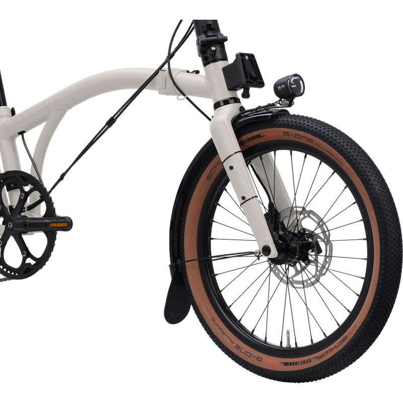 Faltrad Brompton G Line Traildust White mit Dynamobeleuchtung