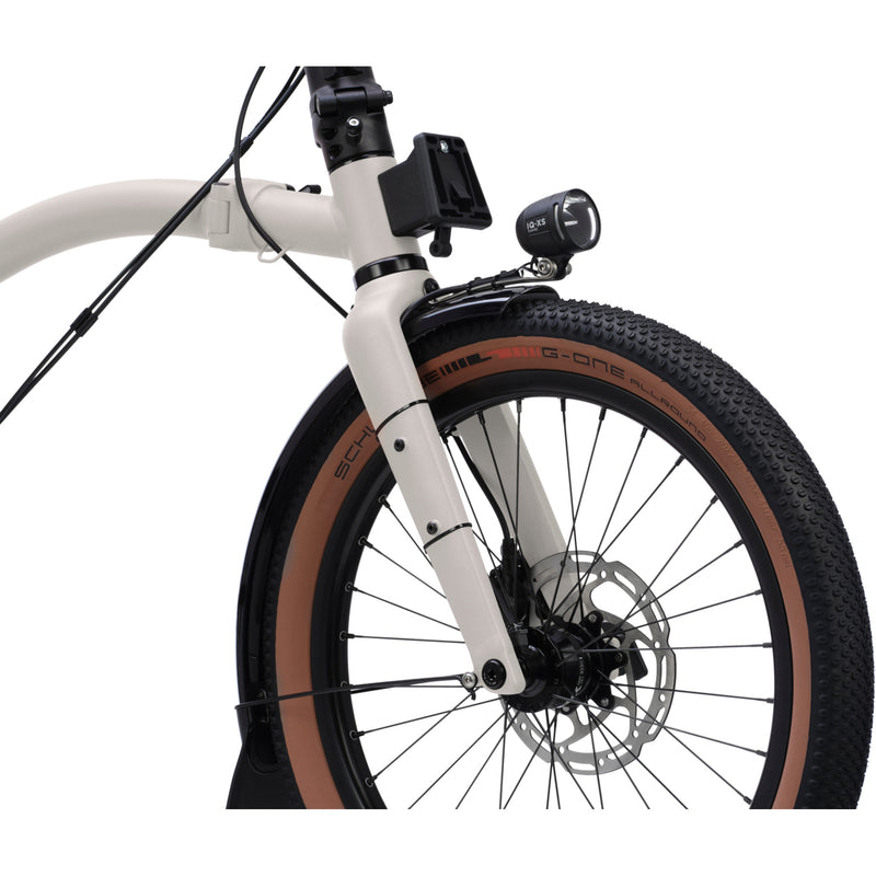 Faltrad Brompton G Line Traildust White mit Dynamobeleuchtung