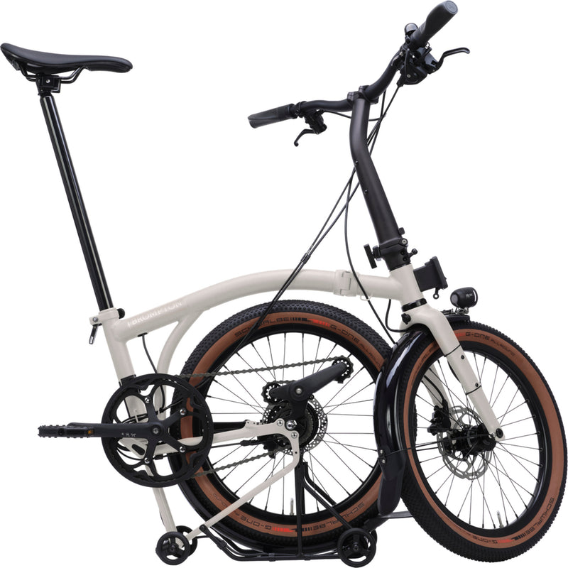 Faltrad Brompton G Line Traildust White mit Dynamobeleuchtung